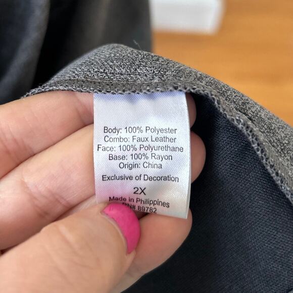 Natori Grey & Faux Leather Trim Open Kimono Cardigan - Picture 5 of 7